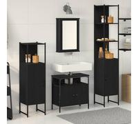 YUOGHRTFE Lot de 4 meubles de salle de bain en bois aspect chêne noir | Montage mural, peu encombrant, poignées à boutons, stable, facile d'entretien, usage domestique et commercial