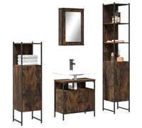YUOGHRTFE Lot de 4 meubles de salle de bain en bois de chêne fumé avec | Montage mural, résistant à l'humidité, beaucoup d'espace de rangement, miroir en verre transparent, design peu encombrant