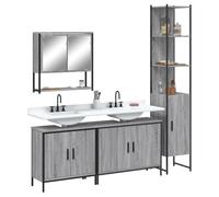 YUOGHRTFE Lot de 4 meubles de salle de bain gris Sonoma avec miroir | Montage mural, résistant à l'humidité, surface miroir en verre transparent, beaucoup d'espace de rangement, peu encombrant