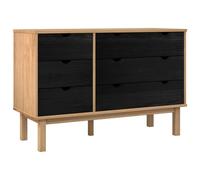 YUOGHRTFE OTTA Commode en pin massif Noir 111 x 43 x 73,5 cm | 6 tiroirs, poignées encastrées, finition imperméable, design scandinave, fixation murale incluse