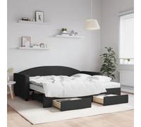 YUOTYRKTEJRSG 2 en 1 canapé lit avec tiroirs Noir 90x190cm | Lit de jour gigogne tiroirs noir 90x190 cm canapé convertible tissu bois massif matelas mousse rangement salon chambre