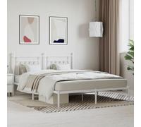 YUOTYRKTEJRSG Acier Enduit Robuste Design Classique Blanc 160 x 200 cm | Cadre de lit métal 160x200 cm sans matelas avec tête de lit blanche, sommier à lattes renforcé pour chambre moderne, robuste