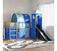 YUOTYRKTEJRSG Bois de pin Massif avec Toboggan et Rideaux 80x200 cm Bleu | Lit superposé avec toboggan et rideaux 80x200 cm bois de pin massif, barrière de sécurité, sans matelas pour enfants 6 ans+