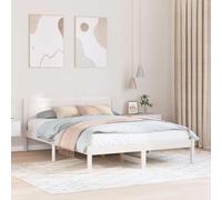 YUOTYRKTEJRSG Bois de pin Massif Minimaliste Tête de lit 160x200 cm Blanc | Cadre de lit Blanc 160x200 cm Bois de pin massif king avec tête de lit Moderne sommier robuste pour chambre à coucher