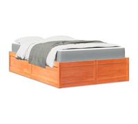 YUOTYRKTEJRSG Bois de pin Massif Tissu Durable Design Simple 140x190cm Brun | Lit avec matelas 140x190 cm cire marron bois massif de pin cadre sommier inclus ressorts ensachés