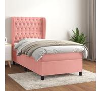 YUOTYRKTEJRSG Cadre de lit sommier à Lattes avec Matelas Ressorts ensachés et surmatelas Rose 90x190 cm Velours Tête de lit réglable Confort Moelleux pour Chambre Adulte Enfant