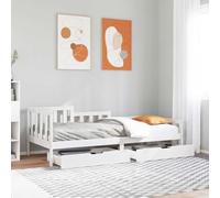 YUOTYRKTEJRSG Pin Massif 2 en 1 avec tiroirs Barres 3 côtés Blanc 90x200 cm | Lit de jour 2 en 1 avec tiroirs blanc 90x200 cm bois pin massif canape-lit rangement pour chambre salon sans matelas