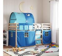 YUOTYRKTEJRSG Pin Massif Amusement Secret 90x190 Bleu | Lit superposé 90x190 cm en pin massif sans matelas avec rideaux et barrières sécurité