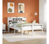 YUOTYRKTEJRSG Pin Massif avec étagères sommier Lattes Blanc 150x200 cm | Lit bibliothèque avec rangement blanc 150x200 cm bois pin massif sommier lattes tiroirs chevet intégré