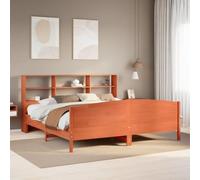 YUOTYRKTEJRSG Pin Massif avec Rangement bibliothèque Brun 180x200 cm | Lit bibliothèque 180x200 cm pin massif avec tête de lit rangement sommier lattes cire marron sans matelas en bois stable