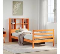YUOTYRKTEJRSG Pin Massif avec Rangement bibliothèque Brun 75x190 cm | Lit Bibliothèque Sans Matelas Bois Massif Pin Cire Marron 75x190 cm avec Tête de Lit Rangement et Sommier à Lattes pour Petit