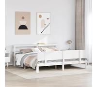 YUOTYRKTEJRSG Pin Massif étagères Rangement tête de lit Blanc 200x200 cm | Cadre de lit bois massif blanc avec tête de lit et rangement 200x200 cm sans matelas