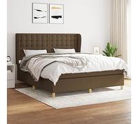 YUOTYRKTEJRSG Sommier à Lattes avec Matelas à Ressorts ensachés 160x200 cm Marron foncé Lit en Tissu Durable tête de lit réglable Confort Moyen Ferme