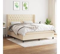 YUOTYRKTEJRSG Sommier à Lattes avec Matelas à Ressorts ensachés Tissu Crème 160x200 cm, tête de lit réglable, Soutien Medium-Ferme, Confort réparateur, livré avec surmatelas et protège-Matelas