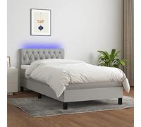 YUOTYRKTEJRSG Sommier a Lattes de lit avec Matelas et LED Gris Clair 90x190cm Complet avec Tete de lit reglable, Bande Lumineuse LED USB, Matelas a Ressorts ensaches 20cm, surmatelas Mousse 5cm