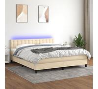 YUOTYRKTEJRSG Sommier à Lattes de lit avec Matelas LED Crème 160x200 cm Tissu avec Tete de Reglable Sommier Tapissier avec Rangement Lit Double avec Matelas Ressorts Ensaches Surmatelas