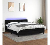 YUOTYRKTEJRSG Sommier à Lattes de lit avec Matelas LED Noir 180x200 cm Tissu avec Tete de Lit Reglable et Bande Colorée Cadre en Bois Tissu Respirable avec Surmatelas et 2 Bandes LED 55 cm
