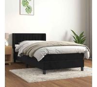 YUOTYRKTEJRSG Sommier à Lattes de lit avec Matelas Noir 90x200 cm Velours Ensemble Complet Adulte Confortable tête de lit réglable Support Dos