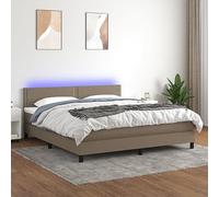 YUOTYRKTEJRSG Sommier Con testiera regolabile e rete LED Taupe 180x200 cm Tissuto, letto matrimoniale Con materasso a Molle insacchettate e Topper 5 cm per sonno confortevole