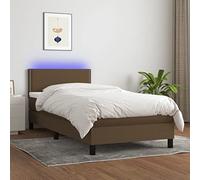 YUOTYRKTEJRSG Sommiera a Doghe Con Letto Matale e LED Completo 100x200 cm Marron Scuro Testiera Regolabile Luci USB Letto Singolo Con Contenitore