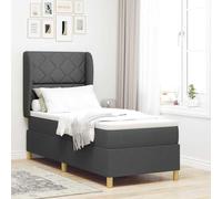 YUOTYRKTEJRSG Tissu Gris foncé Robuste Tête de lit réglable 90x190 cm | Lit à ressorts avec matelas gris foncé 90x190 cm Gris foncé cadre bois avec tête de lit ajustable et surmatelas confort