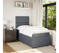 YUOTYRKTEJRSG Velours Doux Ressorts ensachés Lit Complet Gris 90 x 190 cm | Sommier Lit Matelas 90x190 Gris Fonce Velours Tete Reglable LED Ressorts Ensaches Surmatelas Confortable