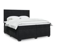 YUOTYRKTEJRSG Velours Doux Ressorts ensachés lit Complet Noir 200x200 cm | Sommier à lattes Lit Matelas Noir 200x200 cm Velours avec Tête de lit réglable, LED USB, 2 Ressorts ensachés, Surmatelas,