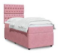 YUOTYRKTEJRSG Velours Doux Ressorts ensachés Lit sommier Rose 90x190 cm | Sommier à lattes avec Matelas Rose 90x190 Velours, Lit avec Tête de Lit Réglable, Pled 90x190, Ressorts Ensachés, Lumière LED