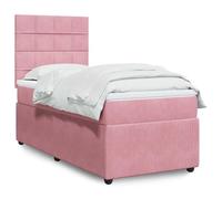 YUOTYRKTEJRSG Velours Doux Ressorts ensachés Sommier 90x200 cm Rose | Sommier a lattes avec matelas a ressorts ensaches et surmatelas Rose Velours 90x200 cm Tete de lit reglable Lumiere LED