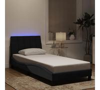 YUOTYRKTEJRSG Velours LED Chambre à Coucher Hanko Noir 80x200 cm | Cadre de lit avec LED velours noir 80x200 cm sans matelas Hanko électrique