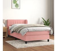 YUOTYRKTEJRSG Velours Lit Matelas 90x200 cm Rose Sommier à Lattes Réglable avec Tête de Lit Protège-Matelas Ressorts Ensachés Confort Fermeté