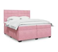 YUOTYRKTEJRSG Velours Ressorts Ensachés Confort Lit Sommier Rose 200x200 cm | Sommier à lattes avec matelas ressorts ensachés et surmatelas Rose 200x200 cm Velours LED tête ajustable