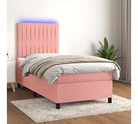YUOTYRKTEJRSG Welur z regulowanym zagłówkiem Model LED 80x200 cm Różowy | Sommier tapissier avec matelas LED Rose 80x200 cm Velours réglable lit électrique