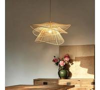 YUPIN Lampe Suspendu En Bambou Et Osier Naturel Luminaire Décor Style Japonais Et Wabi-sabi Rustique Lustre Suspension En Bois Bohemien Avec E27 Pour Salle À Manger Cuisine Salon Éclairage