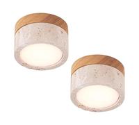 YUPIN Wabi-sabi Mini Plafonnier En Pierre Lampe De Plafond De Couloir En Travertin Naturel De Japonais Lustre Plafonnier Rétro En Bois Avec Abat-jour En Pierre Pour Balcon Cuisine Entrée(A-2-pcs)