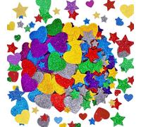 Yuqilin 300 Pièces Pailletées Autocollant Mousse Colorés Gommettes Autocollants en Mousse Pailletée Autocollants Décoratifs Formes Cœur et D'étoile Stickers Paillettes pour Décorer Cartes Murs