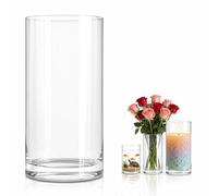 Yuragim Grand Vase Cylindrique en Verre Transparent, Vase de Sol Cylindrique, 12x25 cm Vase Rond Moderne pour Centre de Table de Mariage, Décoration de Table, Vases à Fleurs pour Rose Tulipe Pampa