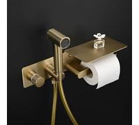 YURIVO Douchette WC Encastrée Salle de Bain Kit Douchette Wc | Bidet Toilette WC Eau Chaude et Froide, Poignée Rotative avec Étagère de Rangement et Porte-Papier G1/2, Or Brossé