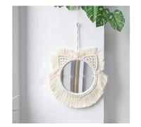 Yurosiay Miroir mural rond en macramé tissé à la main - Corde en coton macramé - Style bohème - Vintage - Rond - Décoration murale pour salon, chambre à coucher - 32 × 15 cm - Beige - 6#
