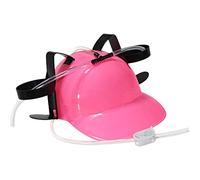 Yusat Casque à boire, porte-canettes de bière, chapeau de boisson, mains libres, 2 étuis latéraux, convient à la plupart des canettes de 340 ml, sangle réglable pour les fêtes (rose)