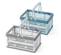 YushengTai Caisse Pliable, Lot de 2 Cagettes Plastique 19L avec Poignée, Cagette Plastique Pliable Idéale comme Panier de Pique-Nique, Panier à Fruits, Légumes et Rangement Domestique (Bleu+Gris)