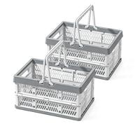 YushengTai Caisse Pliable, Lot de 2 Cagettes Plastique 19L avec Poignée, Cagette Plastique Pliable Idéale comme Panier de Pique-Nique, Panier à Fruits, Légumes et Rangement Domestique (Gris)