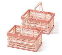 YushengTai Caisse Pliable, Lot de 2 Cagettes Plastique 19L avec Poignée, Cagette Plastique Pliable Idéale comme Panier de Pique-Nique, Panier à Fruits, Légumes et Rangement Domestique (Rose)