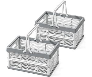 YushengTai Caisse Pliable, Lot de 2 Cagettes Plastique 32L avec Poignée, Cagette Plastique Pliable Idéale comme Panier de Pique-Nique, Panier à Fruits, Légumes et Rangement Domestique (Gris)