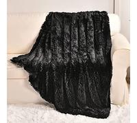 YUSOKI Couverture en Fausse Fourrure, 2 Couches, Douce, pelucheuse et Chaude, pour lit, Chaise, canapé, Chambre à Coucher, Chien, Chat, Hommes, 127 x 152,4 cm, Noir
