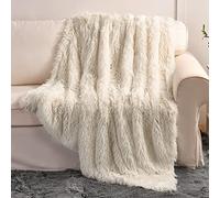 YUSOKI Couverture en Fausse Fourrure, 2 Couches, Duveteuse, Chaude et Mignonne à Poils Longs pour lit, décoration de Salon, pour bébé, Femme, Animal Domestique, 127 x 152,4 cm, Blanc crème