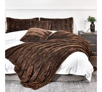 YUSOKI Couverture en Fausse Fourrure de Luxe pour Grand lit, 2 Couches, 3,3 kg, pour Tous Les âges, décoration d'intérieur sans oreillers (Marron, 228,6 x 228,6 cm)