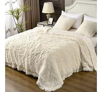 YUSOKI Couverture en Fausse Fourrure pour lit Simple, sans oreillers, Couverture d'hiver légère, pelucheuse, Douce et Confortable, en Microfibre Confortable, crème, 152,4 x 203,2 cm
