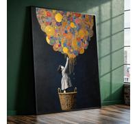 YUSUZHU Tableau abstrait vintage représentant un enfant tendant la main vers des bulles dorées, décoration murale sur toile, style abstrait, technique mixte (40 x 60 cm/cadre intérieur)