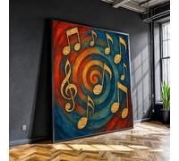 YUSUZHU Tableau sur toile à motifs de notes de musique - Décoration murale prête à accrocher pour salle de musique - pour musiciens, décoration intérieure (40 x 40 cm/sans cadre)